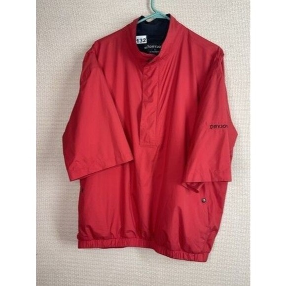 FootJoy DryJoys Red Short Sleeve 1/2 Zip Rain Windbreaker Jacket Men Size Large - Picture 10 of 11